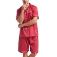 thumbnail image 1 of CHGBMOK Mens Pajamas Set Matte Tee Loose Fallow Pockets Button Plus Size Lapel Solid Short Pajama Set S-XL, 1 of 6