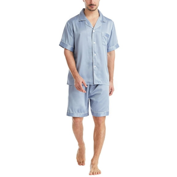 CHGBMOK Mens Pajamas Set Matte Tee Loose Fallow Pockets Button Plus Size Lapel Solid Short Pajama Set S-XL