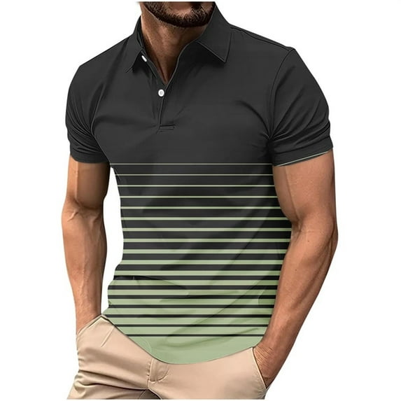 CHGBMOK Mens Short Sleeve Collared Button Neck Casual Shirts Gradient Polka Summer Trendy Tees Plus Size Top