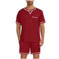 thumbnail image 1 of CHGBMOK Mens Short Sleeve Pajama Set Sleepwear Lightweight Dry TShirts and Shorts Pants Soft Outfit (Red,2XL), 1 of 9