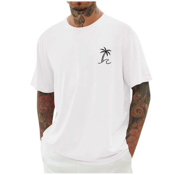 CHGBMOK Mens Short Sleeve T-Shirts Crew Neck Casual Shirt Summer Beach Palm Tree Printed Top Vintage Hawaiian Tees