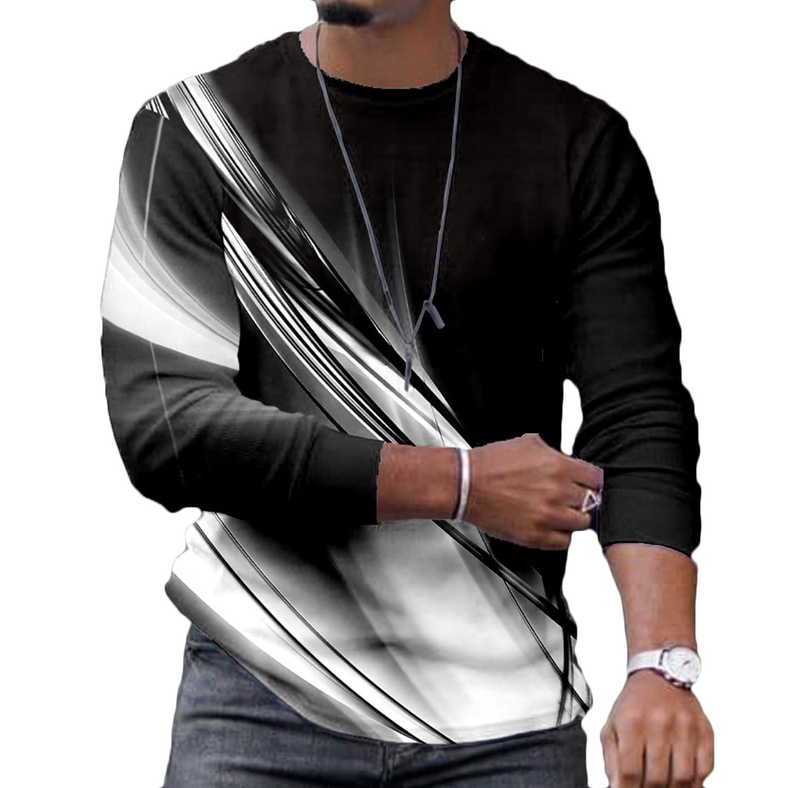 CHGBMOK Long Sleeve T Shirts for Men Clearance 3D Digital Printing  Geometric Pattern 