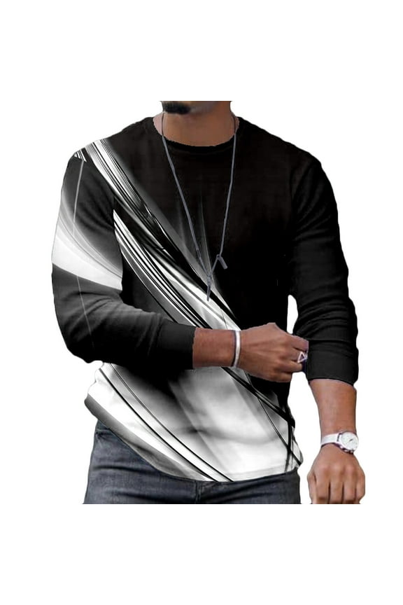 Mens T Shirts Long Sleeve 3D Digital Printing Geometric Pattern