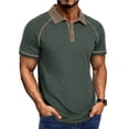 thumbnail image 1 of CHGBMOK Mens T-Shirts Short Sleeve Button Collared Neck Casual Shirts Striped Basic Tees Summer Lightweight Stretch Top, 1 of 6