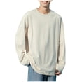 thumbnail image 1 of CHGBMOK Mens T Shirts Solid Color Loose Fitting Pullover Casual Base Round Neck Long Sleeved,Sizes S-3XL, 1 of 6