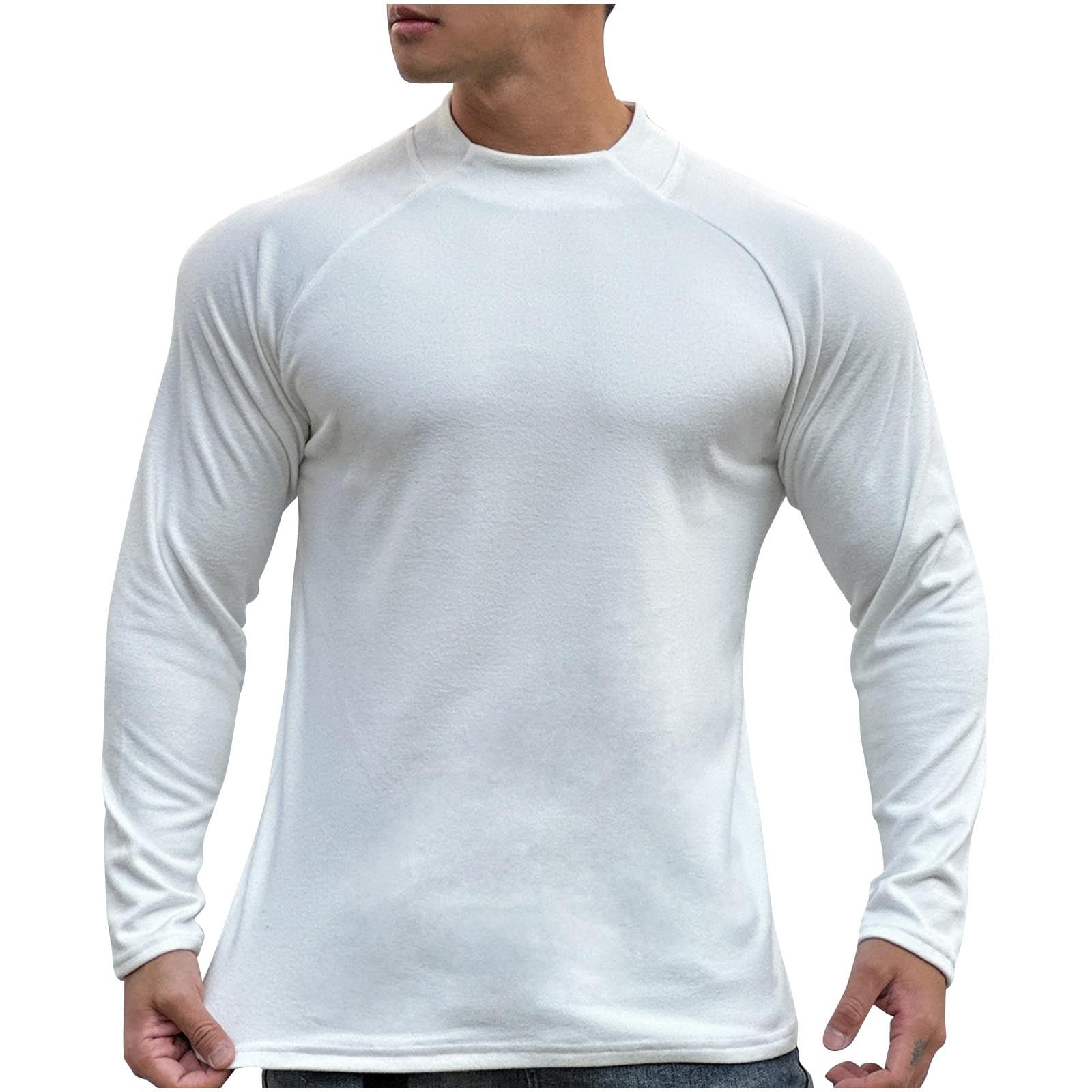 Admvng Long Sleeve Shirts for Men Solid Color Round Neck Casual Fashion ...