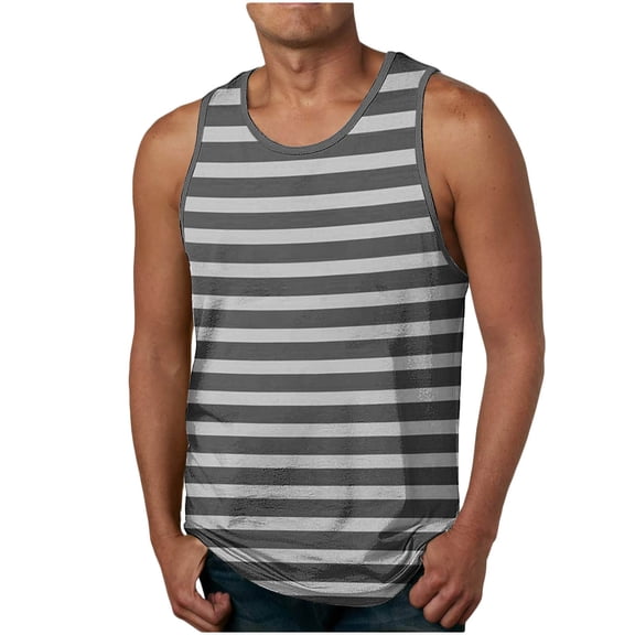 CHGBMOK Mens Tank Top Leisure Time Fitness Home Wear Pajamas Color Cotton Fashion Streak Printing T-shirt Sports Sizes S-2XL