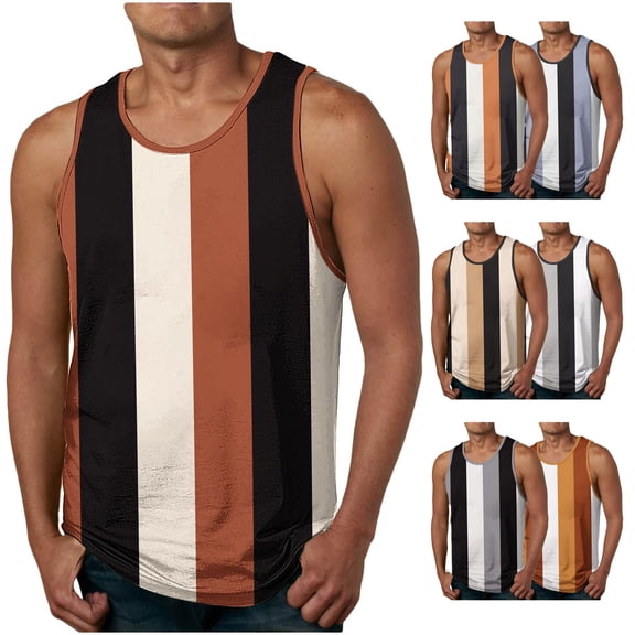 CHGBMOK Mens Tank Tops Summer Leisure Time Fitness Home Wear Pajamas Color Cotton Fashion Streak Printing T-shirt Sports Sizes S-2XL