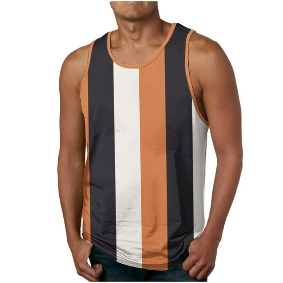 CHGBMOK Mens Tank Tops Summer Leisure Time Fitness Home Wear Pajamas Color Cotton Fashion Streak Printing T-shirt Sports Sizes S-2XL