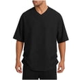thumbnail image 1 of CHGBMOK Mens Textured Casual T-Shirt Stretch Loose Solid V Neck Short Sleeve Tees Shirts, 1 of 9