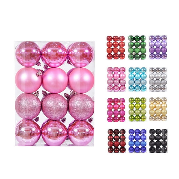 CHGBMOK Pink 2.36" Small Christmas Balls Christmas Tree Decor Ornaments Shatterproof Hanging Balls for Birthday Valentine Easter Wedding Decorations Set Of 24pcs
