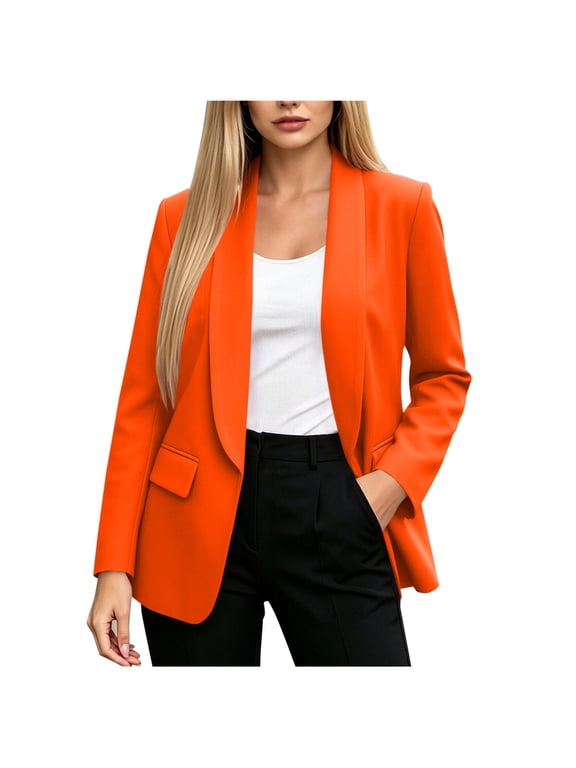 Plus Size Blazers for Women Business Casual Long Sleeve Suit Jacket Lapel Open Front Work Blazer with Pocket