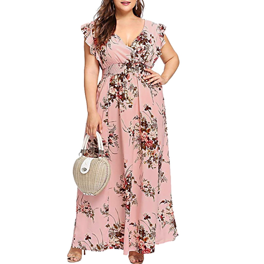 CHGBMOK Plus Size Bohemian Maxi Dress for Women, Floral Print