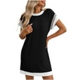thumbnail image 1 of CHGBMOK Plus Size Dresses for Women Casual Splicing Summer Short Sleeve Pocket Round-Neck Dress Sizes S-2XL, 1 of 7