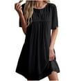 thumbnail image 1 of CHGBMOK Plus Size Dresses for Women Summer Round Neck Sexy Double-layer Lace Solid Short Sleeve Dresses Sizes S-2XL, 1 of 8