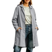 CHGBMOK Plus Size Long Rain Coats for Women Waterproof Hooded Fall Jacket lightweight quick-dry Trench with Pockets