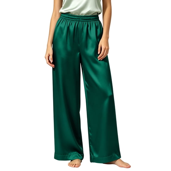 CHGBMOK Plus Size Satin Casual Pants for Women High Waisted Straight Leg Lounge Pants Drawstring Loose Trouser with Pockets