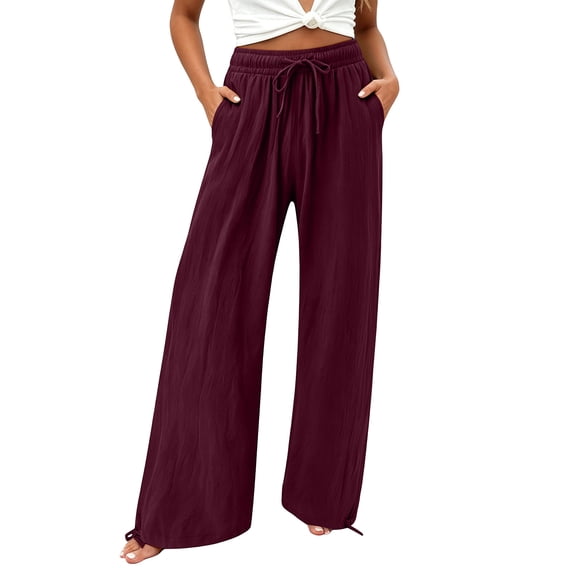 CHGBMOK Plus Size Wide Leg Pants for Women Comfy Flowy Trousers High Waisted Beach Palazzo Pants with Pockets