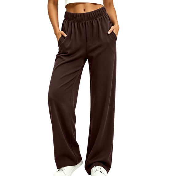 CHGBMOK Plus Size Wide Leg Pants for Women High Waist Long Pants with Pockets Casual Simple Versatile Sweatpant