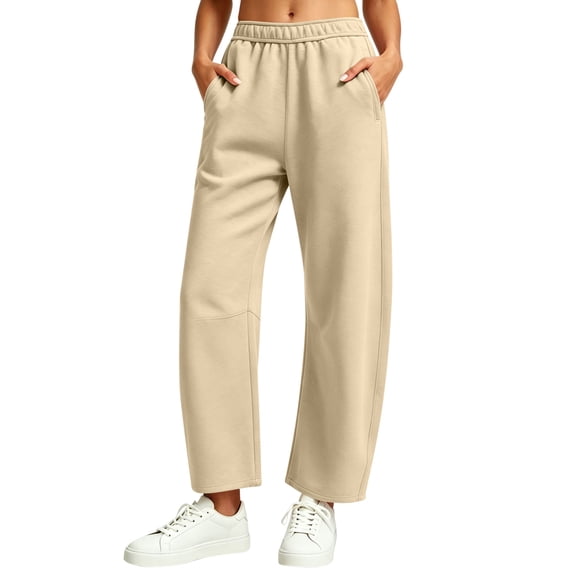 CHGBMOK Plus Size Women's Barrel Sweatpants Elastic Waisted Trousers with Pockets High Waisted Casual Versatile Pants
