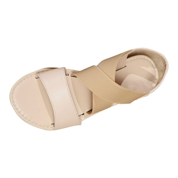 CHGBMOK Sandals for Women 2025 Summer New Solid Color Roman Style Elastic Fish Mouth Flat Sandals Sizes 36-43