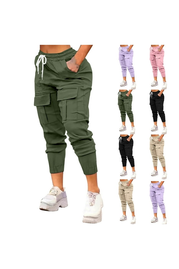 Cargo Joggers for Women Plus Size Drawstring Elastic Waist Cargo Pants with Pocket