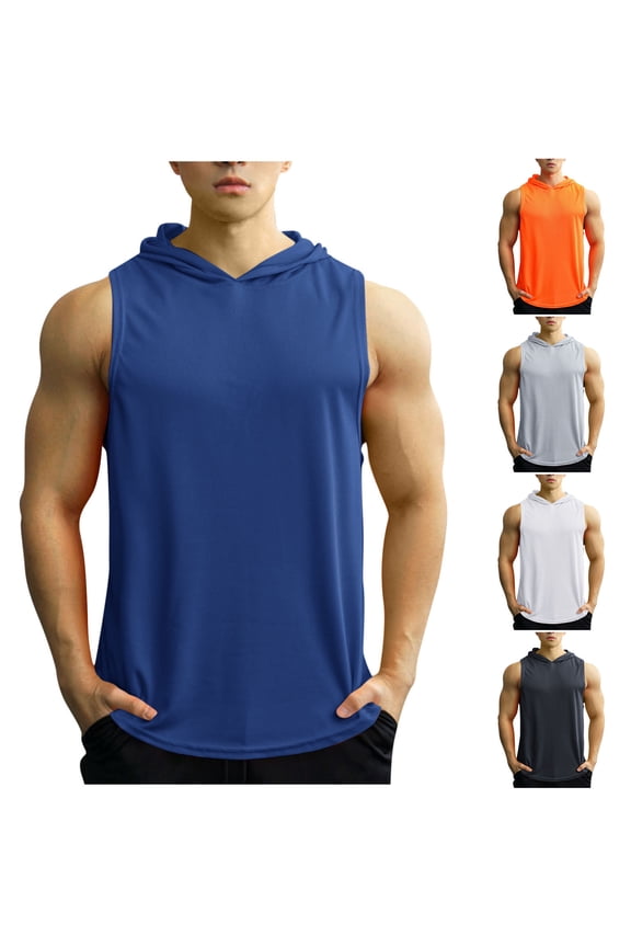 1 Pack: Men's Sleeveless Hoodie Tank Top Fitness Dry Fit Active Athletic Pullover Sweatshirt (Available in Big & Tall) (Blue ,2XL)