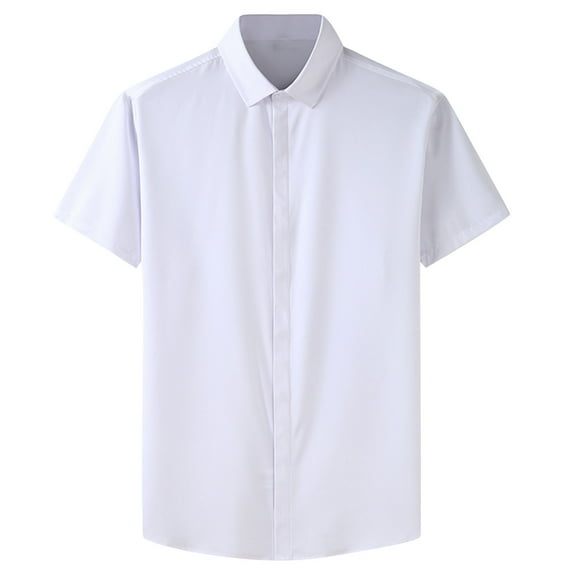 CHGBMOK Shirts for Men Fashion Business Turndown Button Turndown Collar Pocket Short Sleeve Shirt Blouse L-6XL