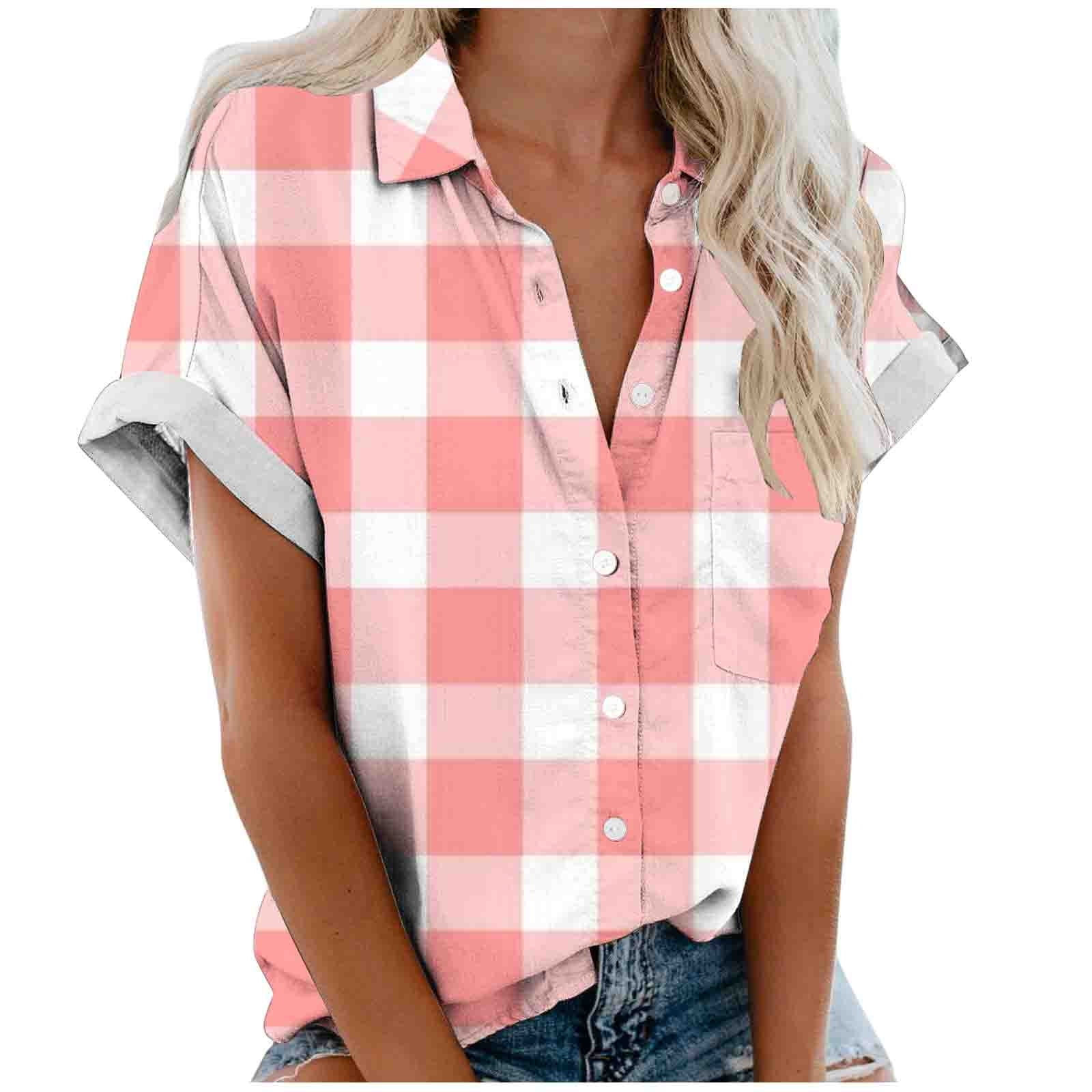 CHGBMOK Shirts for Women Cotton Womens Short Sleeve Shirts V Neck ...