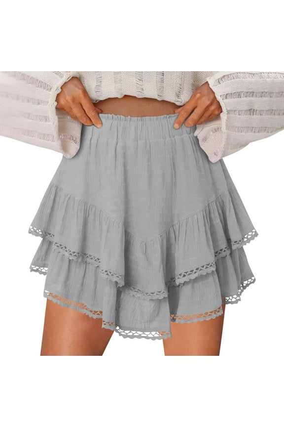 Flowy Shorts for Women Casual Boho Ruffle Tiered Skorts High Waist Mini Skirts Golf Tennis Crochet Shorts