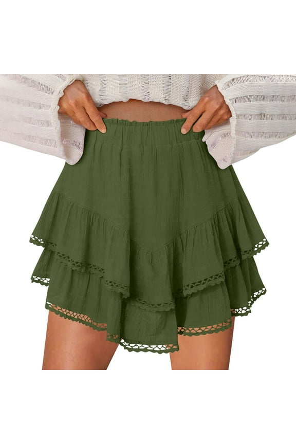 Flowy Shorts for Women Casual Boho Ruffle Tiered Skorts High Waist Mini Skirts Golf Tennis Crochet Shorts