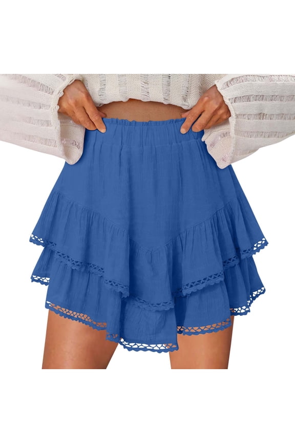 Flowy Shorts for Women Casual Boho Ruffle Tiered Skorts High Waist Mini Skirts Golf Tennis Crochet Shorts