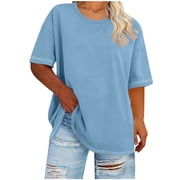 CHGBMOK Women's Plus Size T Shirts Oversized Tees Summer Half Sleeve Crew Neck Tunic Tops
