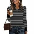 thumbnail image 1 of CHGBMOK Striped Long Sleeve Shirts Crew Neck Loose Thermal Tees Going Out Casual Base Layer Blouses, 1 of 6