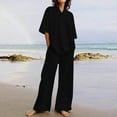 thumbnail image 1 of CHGBMOK Summer Lightweight Women 2Pcs Outfit Suit For Short-Sleeved Crew Neck T-Shirt and Long Pants Casual Cool Suit Black Size 3XL, 1 of 5