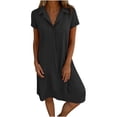 thumbnail image 1 of CHGBMOK Sundresses for Women 2025 Casual Spring and Summer Loose Short-sleeved V-neck Solid Color and Linen Shirt Dress Sizes S-3XL, 1 of 7
