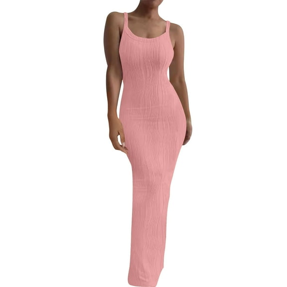 CHGBMOK Sundresses for Women 2025 Tight Fitting Dress with Sleeveless Temperament Long Skirt Suspender Round Neck Dress Sizes S-2XL