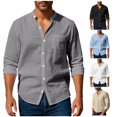 thumbnail image 1 of CHGBMOK T Shirts for Man Casual Solid-Color Button Pocket Long Sleeve Round-Neck Blouses Shirts Sizes S-3XL, 1 of 5