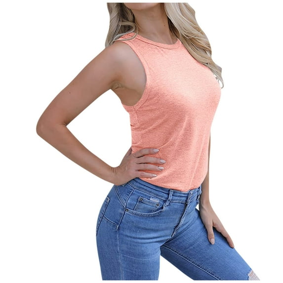 CHGBMOK Tank Tops for Women Fashion Casual Sleeveless Round Neck Ladies Tops Blouses Vest Tank S-2XL