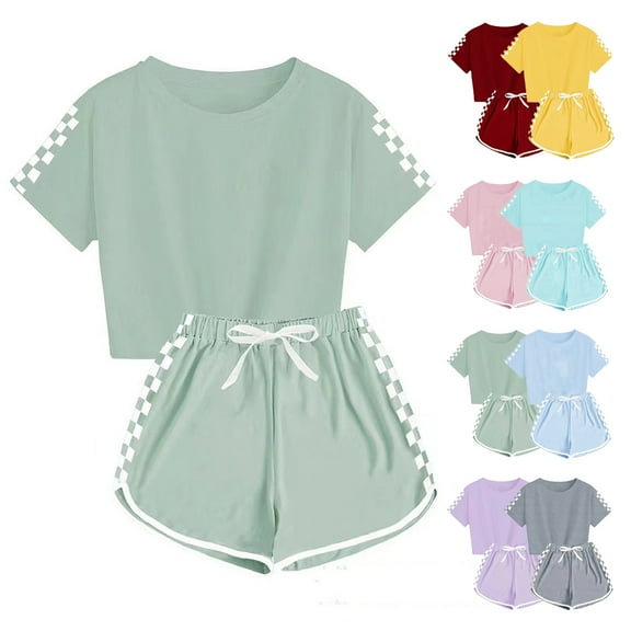 CHGBMOK Toddler Girl Summer Clothes Summer Outfits Ruffle Sleeve T-Shirt Top and Shorts 2 Piece Clothes Set 5-14Y
