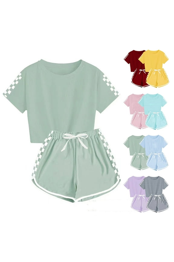 CHGBMOK Toddler Girl Summer Clothes Summer Outfits Ruffle Sleeve T-Shirt Top and Shorts 2 Piece Clothes Set 5-14Y