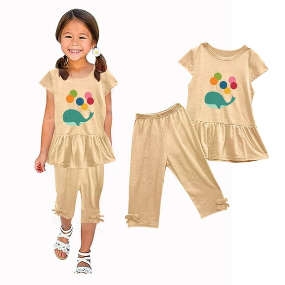 CHGBMOK Toddler Kid Girls Summer Outfits Outfits Clothes Floral Short Sleeve T-Shirt Top   Summer Short Set Girl Clothes 1-10Y