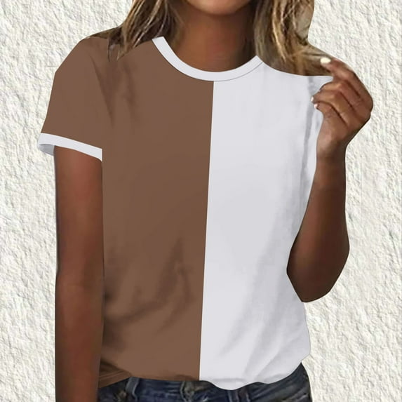 CHGBMOK Womens Top Summer Casual Color Block Short Sleeve T Shirt Crew Neck Tee Shirt