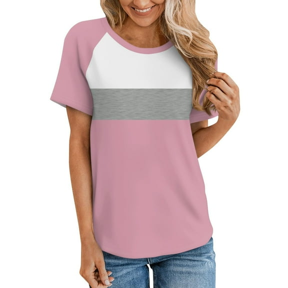 CHGBMOK Women's T Shirts Short Sleeve Color Block/Solid Tops Casual Summer Tees