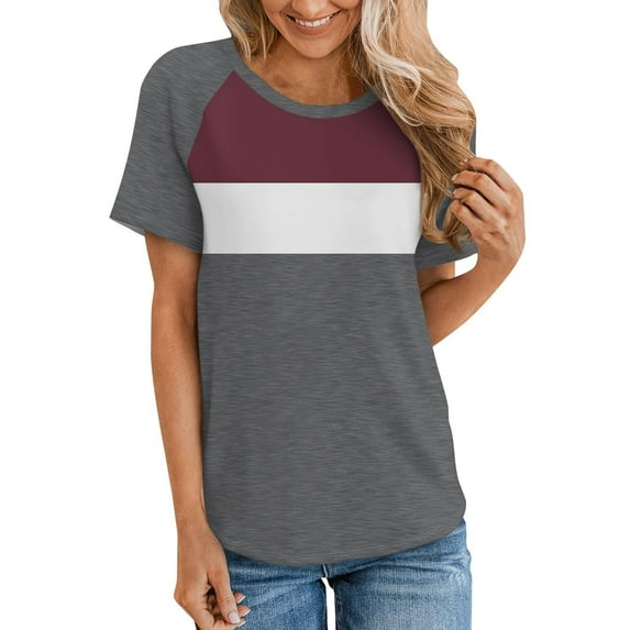 CHGBMOK Women's T Shirts Short Sleeve Color Block/Solid Tops Casual Summer Tees