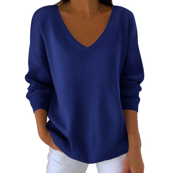 CHGBMOK V Neck Shirts Long Sleeve Loose Tunic Tops Solid Casual Lightweight Soft Pullover
