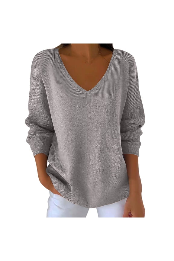 V Neck Shirts Long Sleeve Loose Tunic Tops Solid Casual Lightweight Soft Pullover