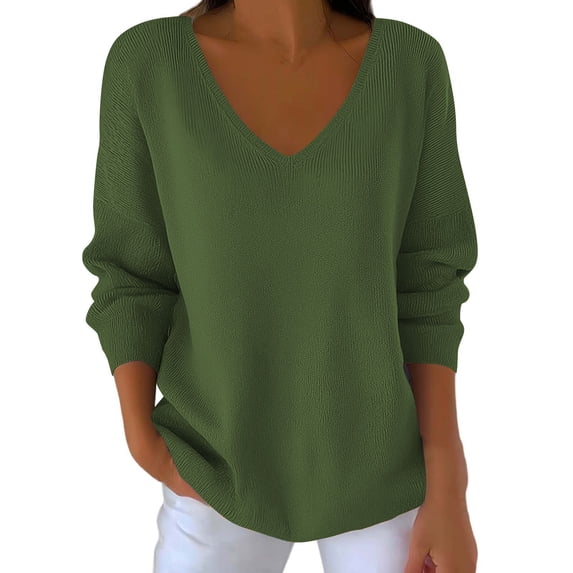 CHGBMOK V Neck Shirts Long Sleeve Loose Tunic Tops Solid Casual Lightweight Soft Pullover