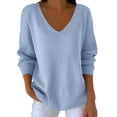 thumbnail image 1 of CHGBMOK V Neck Shirts Long Sleeve Loose Tunic Tops Solid Casual Lightweight Soft Pullover, 1 of 7