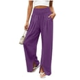 thumbnail image 1 of CHGBMOK Wide Leg Pants Woman Ruched High Waisted Palazzo Pant Summer Fall Flowy Beach Lounge Casual Trouser with Pockets, 1 of 9